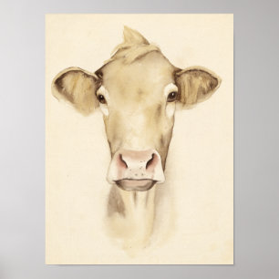 Watercolor Barn Animals   Cow Poster