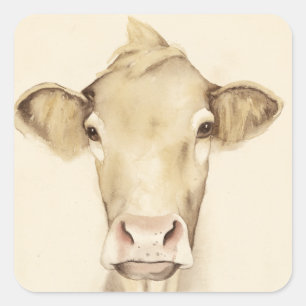 Watercolor Barn Animals Cow Vierkante Sticker