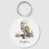 Watercolor Barn Owl Elegant Personalized Name Sleutelhanger (Achterkant)