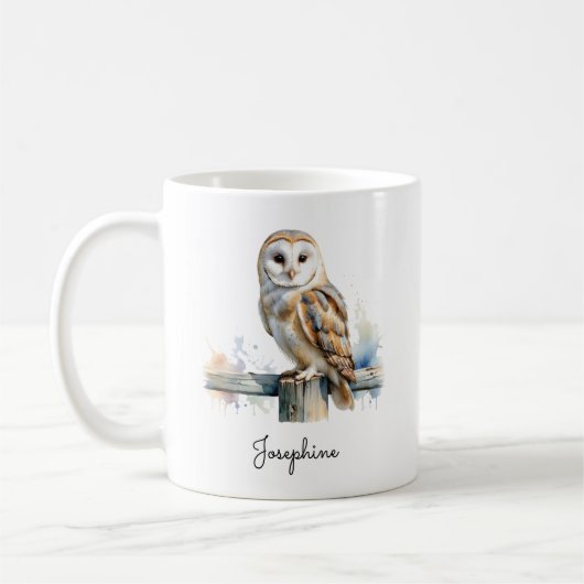 Watercolor Barn Owl Personalized Koffiemok (Links)