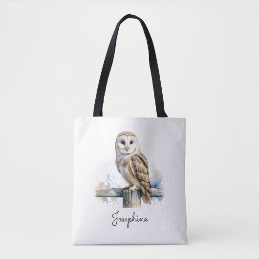 Watercolor Barn Owl Personalized Reusable Tote Bag (Voorkant)