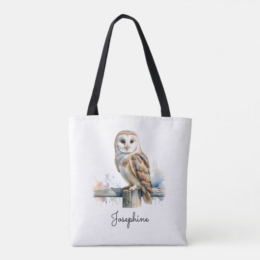 Watercolor Barn Owl Personalized Reusable Tote Bag (Achterkant)