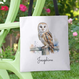 Watercolor Barn Owl Personalized Reusable Tote Bag