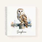 Watercolor Barn Owl Rustic Wildlife Personalized Notitieboek (Voorkant)