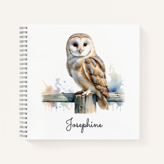 Watercolor Barn Owl Rustic Wildlife Personalized Notitieboek (Voorkant)