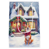 Watercolor Basenji Townhouse Christmas Holiday Medium Cadeauzakje (Achterkant)