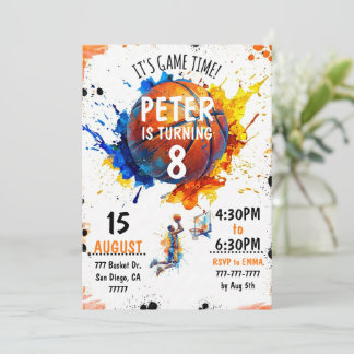 Watercolor Basketball Birthday Invitation Kaart