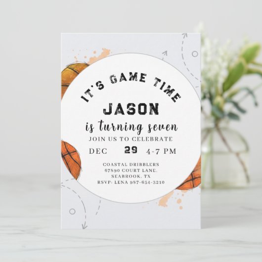 Watercolor Basketball Birthday Invitation Kaart (Staand voorkant)