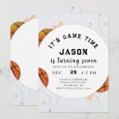 Watercolor Basketball Birthday Invitation Kaart (Voorkant / Achterkant)