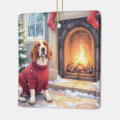 Watercolor Basset Hound Cozy Fireplace Christmas Keramisch Ornament (Links)