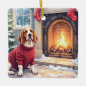 Watercolor Basset Hound Cozy Fireplace Christmas Keramisch Ornament (Voorkant)