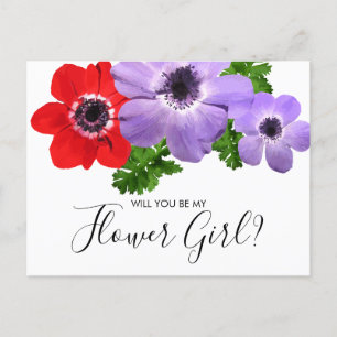 Watercolor Be My Flower Girl Bruidsmeisje Postkaar Uitnodiging Briefkaart