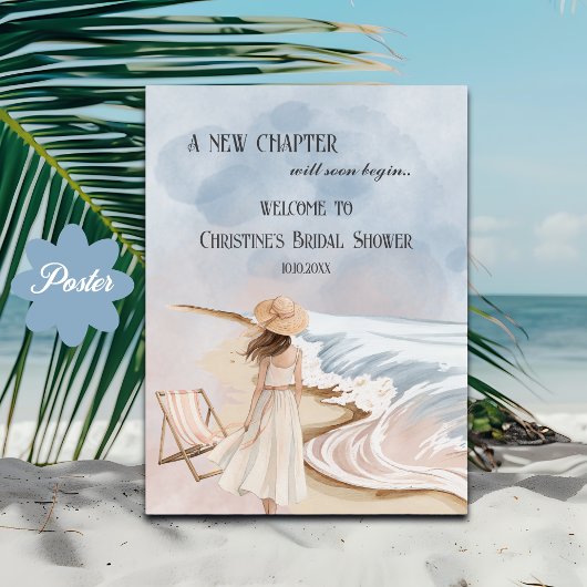 Watercolor Beach and Waves Bridal Shower Welcome Poster