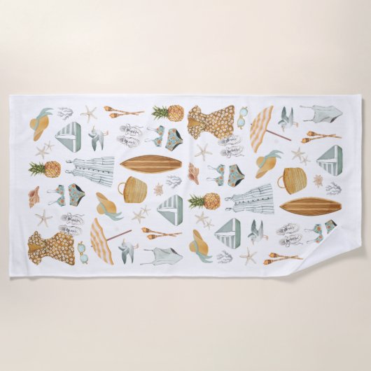 Watercolor Beach Bachelorette Feestweekend Strandlaken (Voorkant)