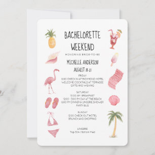 Watercolor Beach Bachelorette Weekend Itinerarium Kaart