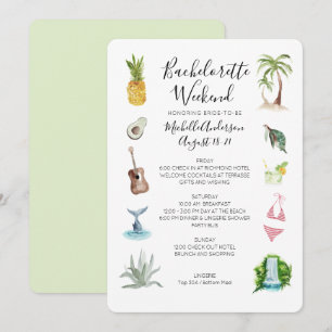 Watercolor Beach Bachelorette Weekend Itinerarium Kaart