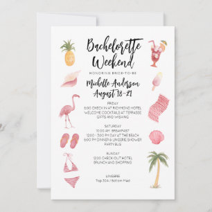 Watercolor Beach Bachelorette Weekend Itinerarium Kaart