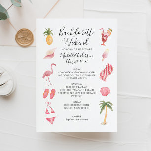 Watercolor Beach Bachelorette Weekend Itinerarium Kaart