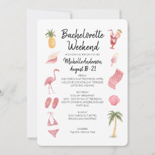 Watercolor Beach Bachelorette Weekend Itinerarium Kaart