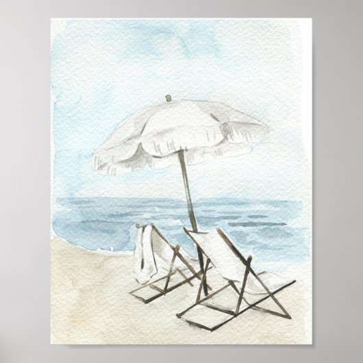 Watercolor Beach Chairs and Umbrella Poster (Voorkant)