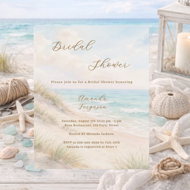 Watercolor beach coastal Bridal Shower invitation (Creator heeft geüpload)