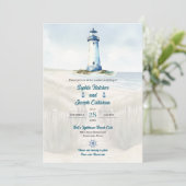 Watercolor Beach, Coastal New England Wedding Kaart (Staand voorkant)