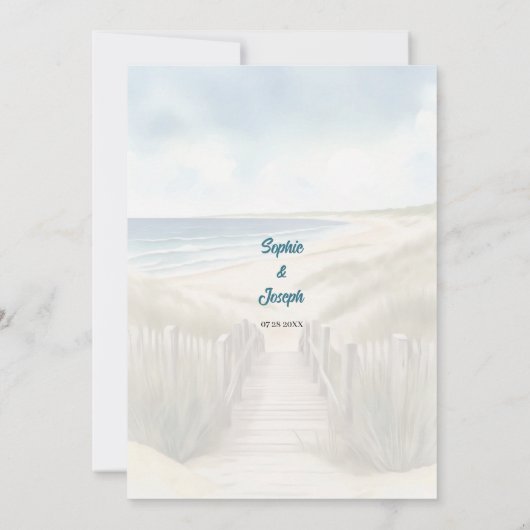 Watercolor Beach, Coastal New England Wedding Kaart (Achterkant)