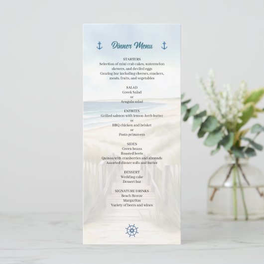 Watercolor Beach, Coastal New England Wedding Menu (Staand voorkant)