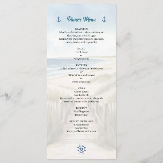 Watercolor Beach, Coastal New England Wedding Menu (Voorkant)
