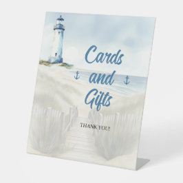 Watercolor Beach, Coastal New England Wedding Reclamebord Met Voetstuk