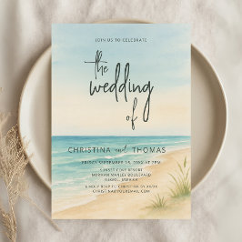Watercolor Beach Coastal Wedding Kaart
