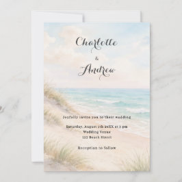Watercolor beach coatal modern wedding kaart