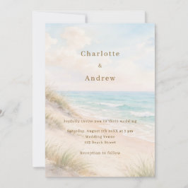 Watercolor beach coatal modern wedding kaart