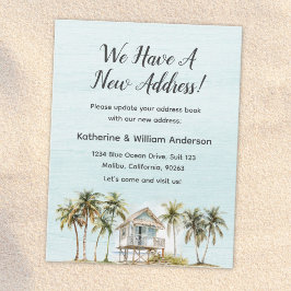 Watercolor Beach House Moving Announcement Card Kaart