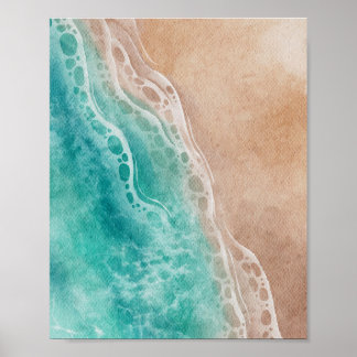 Watercolor Beach Ocean Waves Coastal Poster
