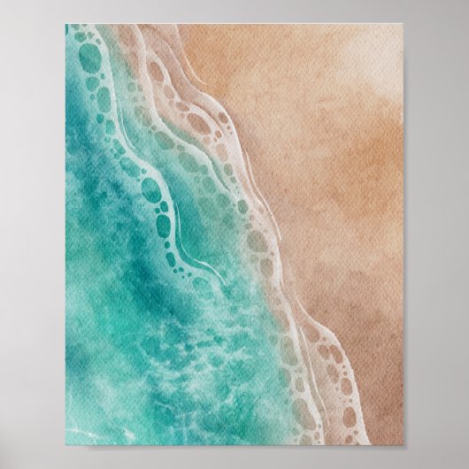 Watercolor Beach Ocean Waves Coastal Poster (Voorkant)