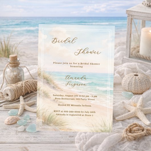 Watercolor beach sand dunes Bridal Shower Kaart