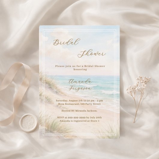Watercolor beach sand dunes Bridal Shower Kaart