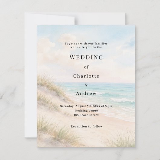 Watercolor beach sand dunes wedding invitation (Voorkant)