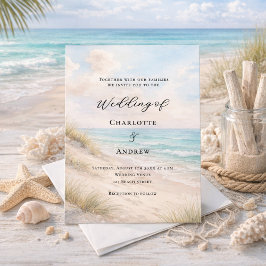 Watercolor beach sand dunes wedding kaart
