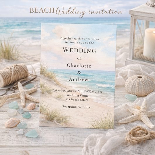 Watercolor beach sand dunes wedding kaart