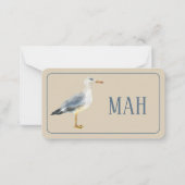 Watercolor Beach Seagull Monogram Notitiekaartje (Voorkant)