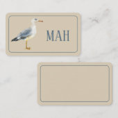 Watercolor Beach Seagull Monogram Notitiekaartje (Voorkant / Achterkant)