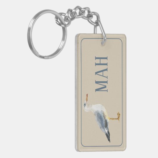 Watercolor Beach Seagull Monogram Sleutelhanger (Voorkant Links)