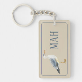 Watercolor Beach Seagull Monogram Sleutelhanger