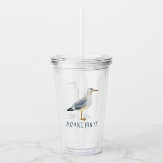 Watercolor Beach Seagull Personalized Acryl Drinkbeker (Voorkant)