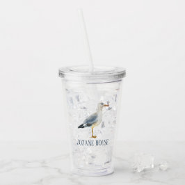 Watercolor Beach Seagull Personalized Acryl Drinkbeker