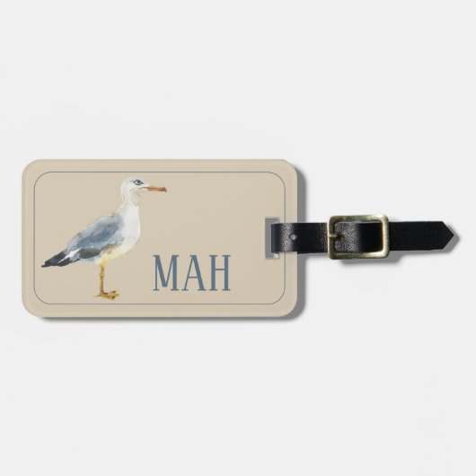 Watercolor Beach Seagull Personalized Bagagelabel (Voorkant horizontaal)