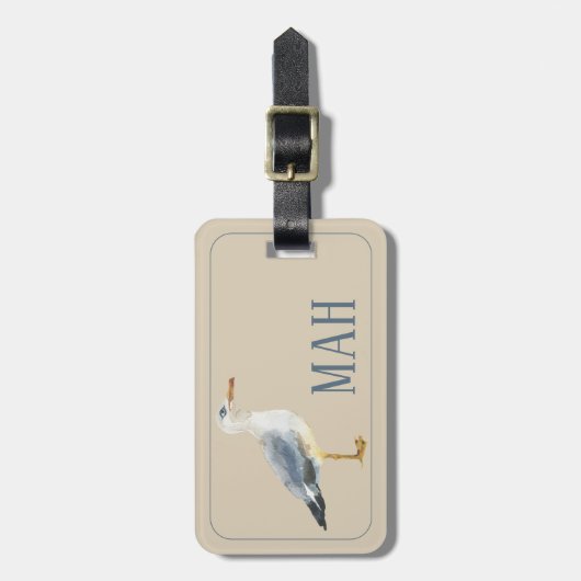 Watercolor Beach Seagull Personalized Bagagelabel (Voorkant verticaal)