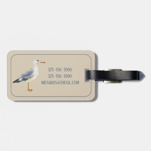Watercolor Beach Seagull Personalized Bagagelabel (Achterkant horizontaal)